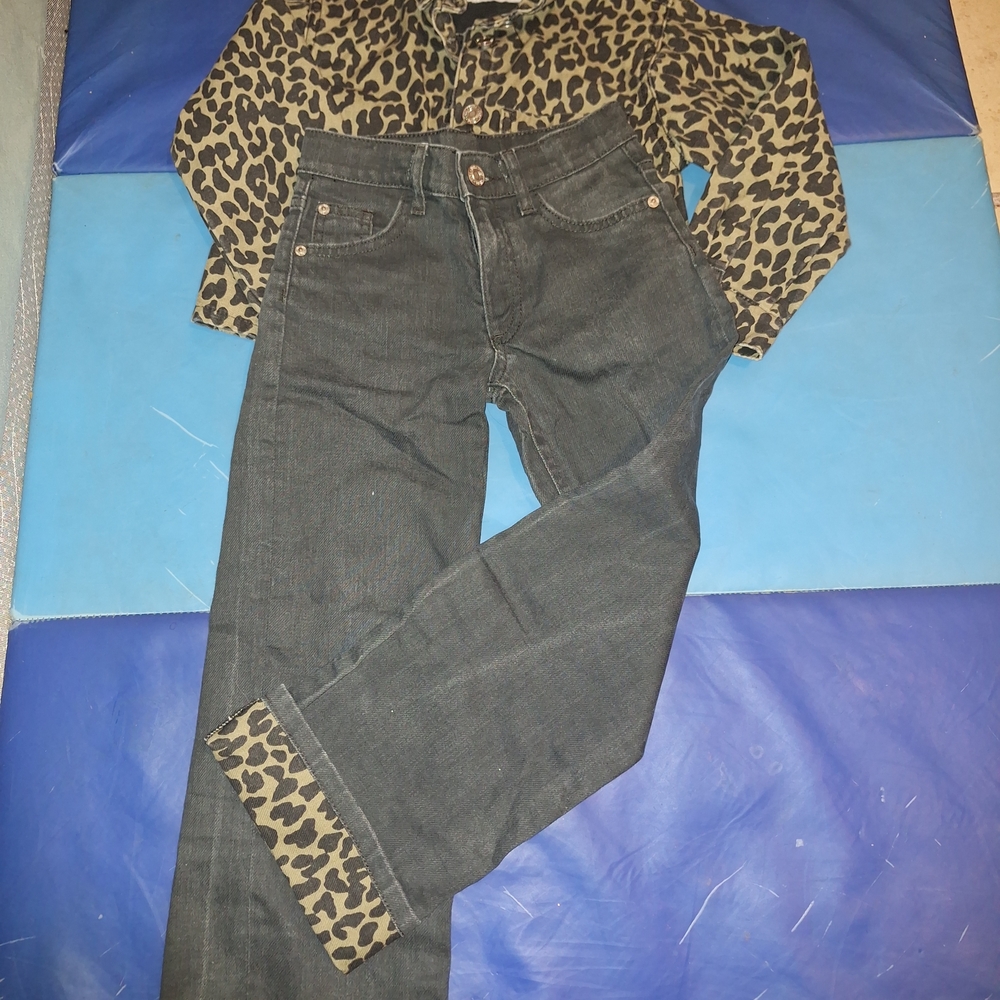 Zara Kids Leopard Print Set with Black Jeans